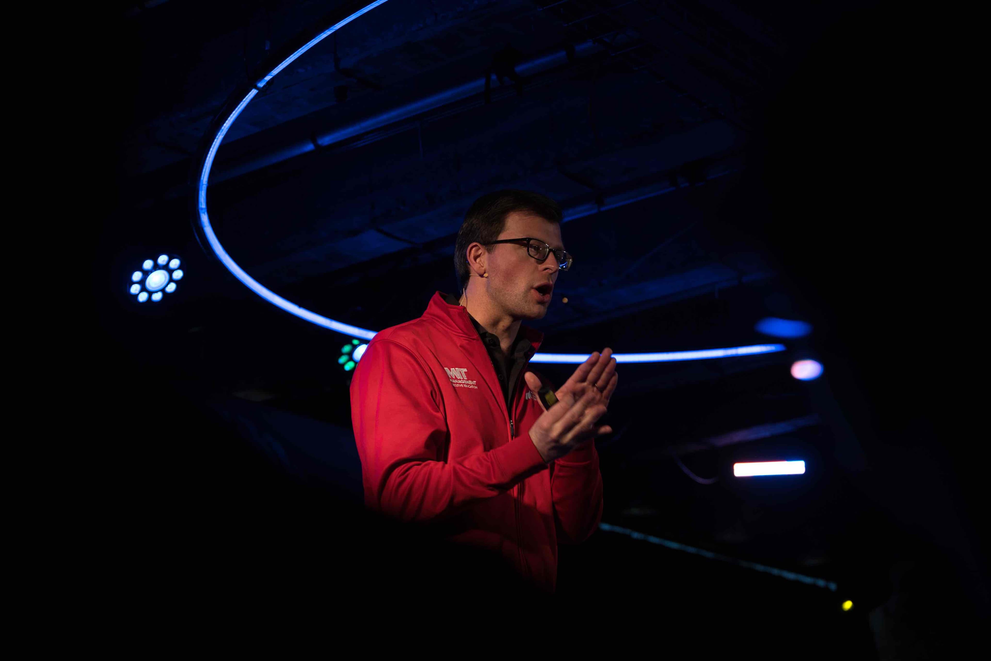 Paul Cheek delivering a keynote to a leadership audience